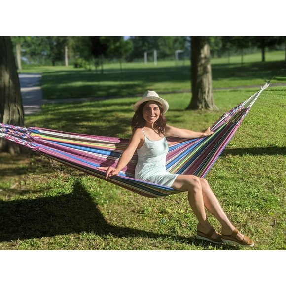 Single Multicolor Hammock Handwoven | Summer Hammock | Double Sided Hammock | Co - Picture 3 of 3